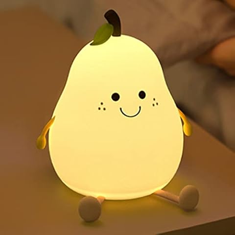 Cute Pear Night Light, Cute Night Light for Kids, Cute Silicone Night Light, USB Rechargeable Nursery Lamp, Eye Caring Night Light Multicolor Night Lamp for Kig Bedroom Gift (pear) Cover