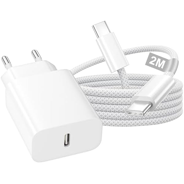 Ładowarka USB C 20W do iPhone'a 17 16 16E/17 16 15 Pro Max/17 16 15 Plus, Ładowarka USB C Szybka ładowarka Wtyczka UsB C Zasilacz z Kablem Usb c o Długości 2M, Wtyczka ładująca USBC zasilacz do iPada