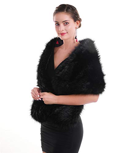 Lucky Leaf Women Luxurious Large Winter Faux Fur Scarf Wrap Collar Shrug for Lady Poncho Wedding Dinner Party3