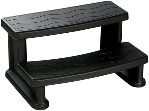 LIFE SMART Hot Tub Side Step for Square or Round Spas, Folding Stool Ladder, Heavy Duty Plastic, Portable Step for Adults and Kids, 31″ x 16″, Black