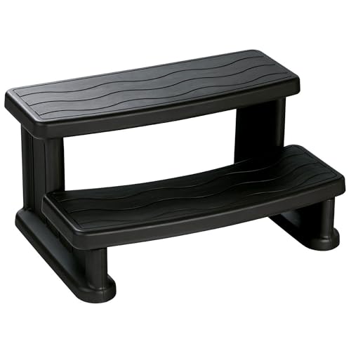 LIFE SMART Hot Tub Side Step for Square or Round Spas, Folding Stool Ladder, Heavy Duty Plastic, Portable Step for Adults and Kids, 31" x 16", Black