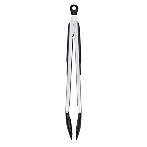 Haodan electronics Tongs Multi-functional Heat-resistant Nylon Clip Food Dish Salad Barbecue Barbecue Stirring Clip Anti-scalding Locking Tongs Barbecue Utensils (Color : Silver, Size : 12in)