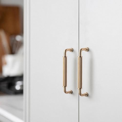 Image of Goo-Ki 6 Pack 5 Inch Champagne Bronze Knurled Cabinet Pull Handle - Textured Non-Slip Grip, Classic Modern Design for Kitchen Cabinets & Furniture Drawers