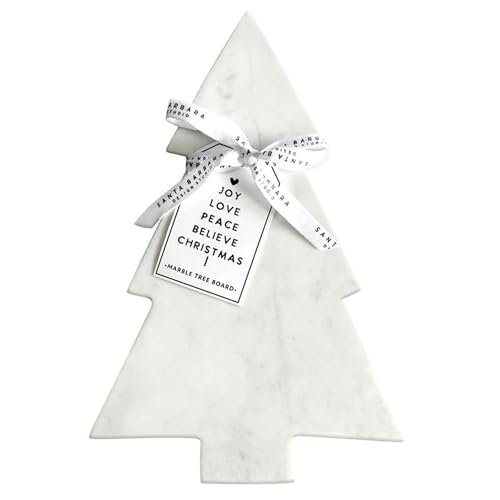 Santa Barbara Design Studio Joy to the World White Marble Christmas Tree Shaped Charcuterie Cheese Tray, 11.5" x 8"