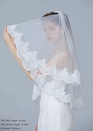 BEAUTELICATE Velo da Sposa di Pizzo Tulle Corto 2