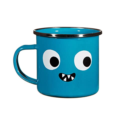 Sass & Belle Taza esmaltada Monster – Divertida taza de metal azul de 200 ml con ojos pegajosos, esmalte duradero y ligero, taza de camping perfecta para bebidas calientes, picnics, almuerzos