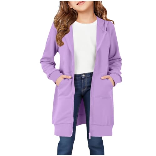 Sweat à capuche zippé violet en polaire chaude pour fille et garçon de 5 à 14 ans