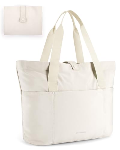 BAGSMART Tote Bag for Women, Foldable Tote Bag With Zipper Travel Large Shoulder Bag Handbag for Work-16.5''l X 6''wx 14''h