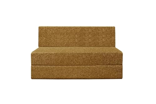 Image of Foldable 1 Seater Sofa Cum Bed, Sofa Bed 3 X 6 Feet, Jute Fabric- Washable Cover- Including One Cushion Perfect for Home & Office - Golden Color