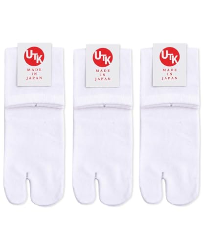 UTK Usagi To Kame Tabi Socks Made in Japan, Crew Length Split Toe Socks for Daily Comfort, Soft Materials, 3-Pair Set (US, Numeric, 5, 7, Regular, Regular, White (3 Pairs))