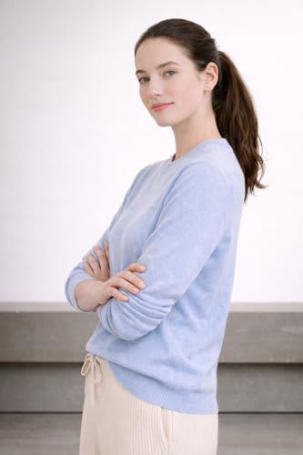 Image of Cashmeren Women's Basic Crewneck Sweater 100% Pure Cashmere Long Sleeve Round Neck Pullover