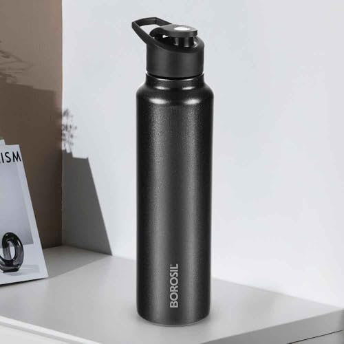 Image of Borosil 1000 ml Hydra Sipfresh Galaxy Stainless Steel Water Bottle | ISI Certified, Made in India | Single Wall, Leakproof| Bottle for Office, School, College & Gym | 1 Year Warranty | Black