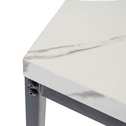 FurnitureR Tables à Service de Jardin en Imitation Marbre Blanc, pour 4 à 6 Personnes, Plateau en Bois Epais avec Structure Métallique, pour Terrasse, Patio, Salle à Manger, Garden, 120 x 70 x 75cm – Image 6