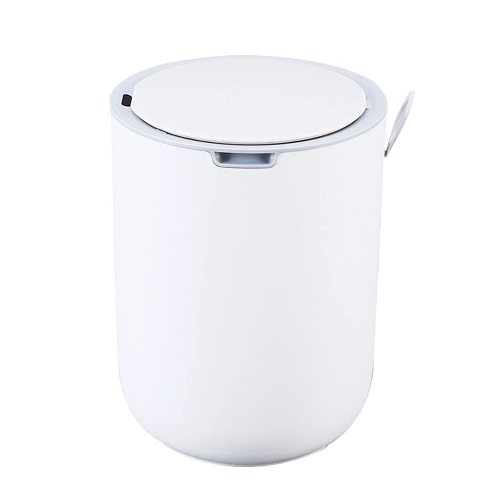 Smart Sensor Trash Can, Household Automatic Waste Paper Basket 8L Capacity Mute Opening and Closing Waterproof with Cover Portable Handle Design(White)