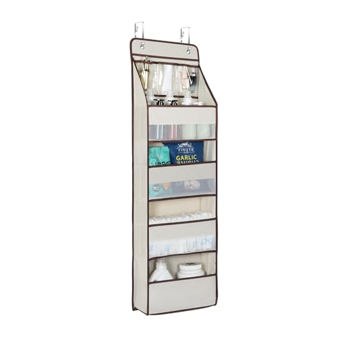 Image of Univivi Door Hanging Organizer Nursery Closet Cabinet Baby Storage with 4 Large Pockets and 3 Small PVC Pockets for Cosmetics, Toys and Sundries (Beige)