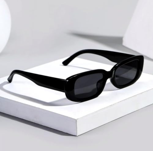Image of Retro Rectangle Sunglasses for Women & Men | UV400 Protection | Trendy Thick Frame Fashion Eyewear | Lightweight Casual Shades | Black & White Combo Pack