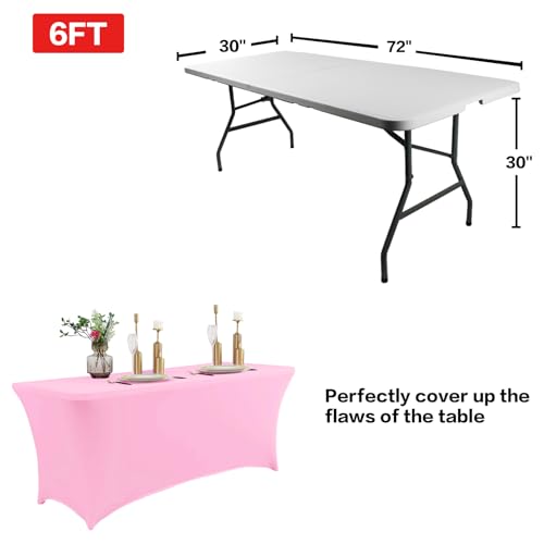 image for IVAPUPU 6FT Table Cloth for Rectangular Fitted Events Stretch Pink Tab