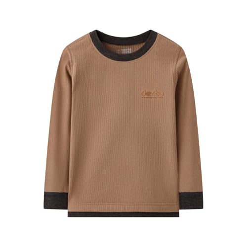 Little Boys Girls Block Color Thermal Shirt Toddler Kids Long Sleeve Crewneck Casual Sweatshirt Fall Winter Warm Trendy Tops