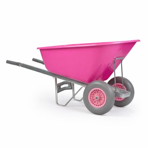 KCT 200L XL Twin Wheel Wheelbarrow Pink - Heavy Duty Garden/Stable Yard/Builders Barrow with Puncture Proof Tyres