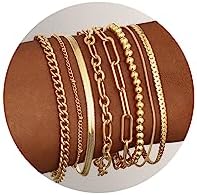 Gold Bracelets for Women - 14K Gold Plated Dainty Bracelets Set, Layered Chain Bracelets Pack Jewelry