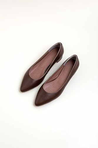 Women's Pointed Toe Chunky Heel Slip On Pumps Shoes Low Heel Comfortable Shoes for Women 1.5 Inch Block Heel Dress Shoes for Ladies Brown Size 82