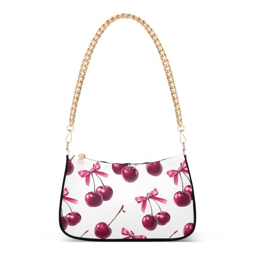 Clutch Shoulder Bags Tote Evening Purse Handbags for Women Cherry Bow Hobo Bags with Zipper Closure