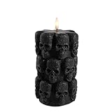 LumiPur Signature Collection Skulls Natural Glow Flickering Flameless LED Wax Pillar Candle (3.5' x 6', Black)