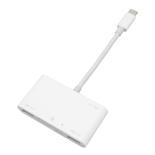 CFTGIW Lector de Tarjetas de Memoria 6 en 1, Adaptador de Cámara Inteligente USB C de Alta Velocidad Plug and Play para Teléfonos, USB 3.0, 2 Puertos USB 2.0 con Ranuras para Tarjetas