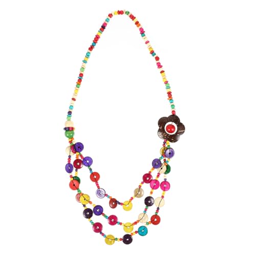 Amosfun Women Retro Bohemia Style Necklace Floral Coconut Shell Hand-Knitted Colored Coconut Shell Wooden Beads Beach Fashion Jewelry Pendant Charm