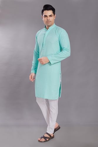 Image of DIVISIVE Men's Sequince Embroidered Cotton Blend Only Slim Fit Kurta