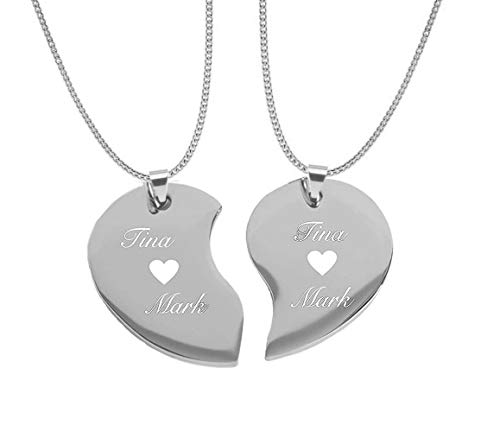 Personalized Couple's Silver Stainless Steel Split Broken Heart Necklace Set Custom Engraved Free - Ships from USA2
