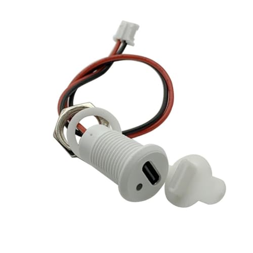 1PCS 2-Pin Female Socket Waterproof Connector USB Type-C Chassis Connector Locking Outer Threads with Led Light (White)