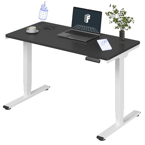 Image of FLEXISPOT E6 3-Stage Dual Motor Electric Standing Desk 48 x 24 Sit Stand Up Desk, Holds 220 lbs, Adjustable Height w /Memory Presets, One-Piece Black Desktop & White Frame, Ships in 2 Boxes