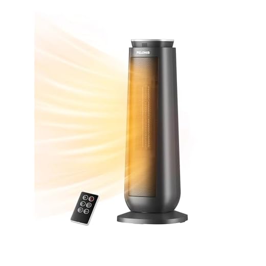 PELONIS PTH15A4BGB Ceramic Tower 1500W Indoor Space Heater with Oscillation, Remote Control, Programmable Thermostat & 8H Timer, ECO Mode, Tip-Over Switch & Overheating Protection.Grey