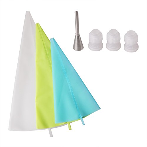 Delidge 3 Sizes Resuable Silicone Cake Decorating Icing Pastry Bag with 3 Couplers