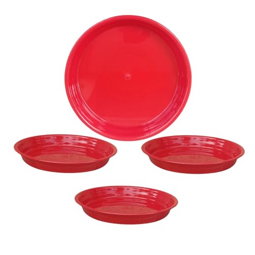 KUMUDAM Heavy Duty Planter Pot Bottom Plate/Tray/Saucer Base Dia 10 inch/Plate/Dip Tray Suitable for 12 inch Flower/Plant Pots (5, red)