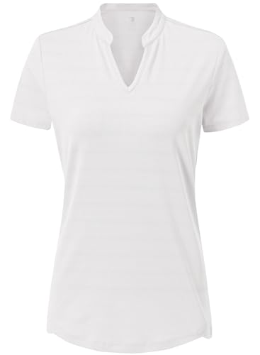 Image of Gopune Women's V Neck Golf Polo Shirts Collarless Short Sleeve Lightweight Quick Dry Tennis Running T-Shirts