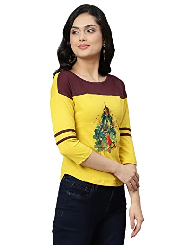 Image of OM SAI LATEST CREATION Women's New 3D Printed Lycra 3 /4 Sleeve Regular Fit Office wear,Casual wear Western Top