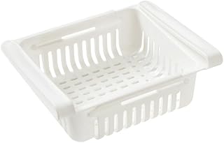 Expandable Fridge Storage Basket – Adjustable Refrigerator Organizer Bin with Handle – Egg Holder and Kitchen Drawer Shelf for Fruits, Vegetables, Snacks, and More – BPA-Free Plastic (White)