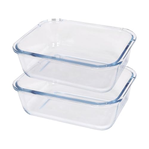 Argon Tableware Rectangular Glass Cake Dishes - 20cm x 15cm - 2x Medium Deep Pie Brownie Cheesecake Bread Sponge Oven Baking Tin Tray Pan | Microwave Safe, Freezer Safe