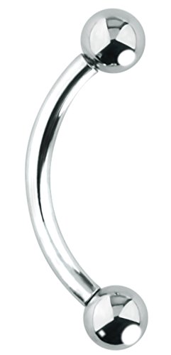 Forbidden Body Jewelry 16g 10mm Internally Threaded Surgical Steel Curved Piercing Barbell, 3mm Balls