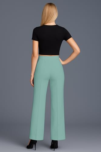Image of SWADESI STUFF Women's High Waisted Bell Bottom Pants | Retro Wide Leg Trousers | Stretchy Flared Palazzo Pants for Office, Casual Wear & Party