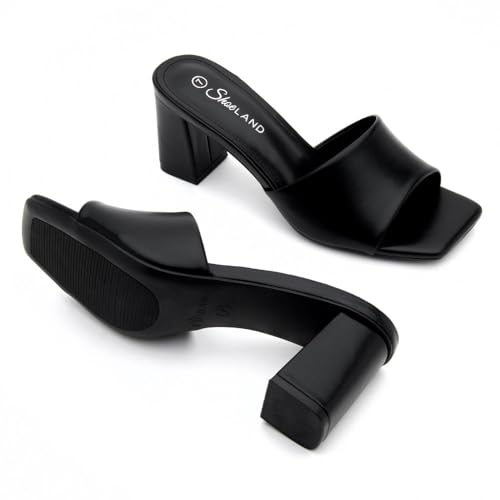 Shoe Land 3 Inch Block Heels for Women – Square Open Toe Slip-On Heeled Mules | Chunky Heel Dressy & Casual Sandals for Party, Wedding, Office | 2025 Trendy3