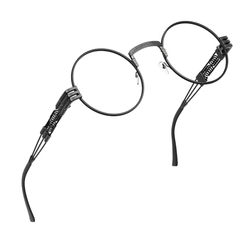 Yvey Vintage Round Steampunk Glasses for Mens and Womens Circle Style Eyeglasses (Black Frame/Clear Lens)