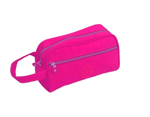 Estojo Escolar Grande com 2 Bolsos de Nylon (Rosa)