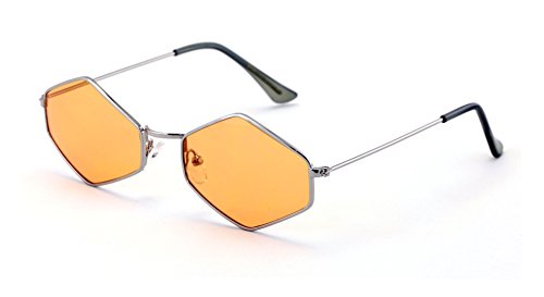 V.W.E. Metal Frame Slim Temple Color Lens Hexagon Sunglasses Rock and Roll
