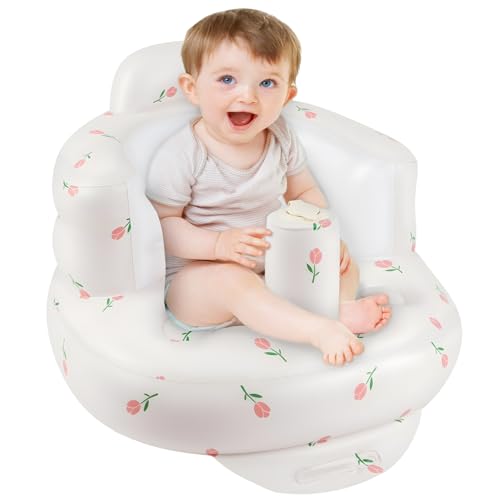 Alaoo Asiento Inflable Para Bebés,Silla De Bebé Inflable Con Bomba De Aire Integrada Para Bebés De 3 Meses y Más,Asiento de Bebé Para Niños Apoyo,Modelo Tulipán