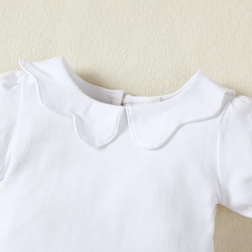 0-24M Infant Girls Ruffle Collar Romper Baby Girl Solid Color Bodysuit Casual Jumpsuit (White short, 0-3 Months)3