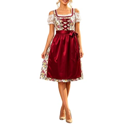 Robe dirndl midi longue pour femme ensemble de fête bavaroise 3 pièces