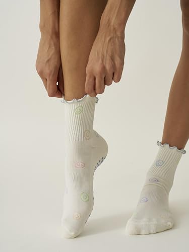 Image of Shapes Studio Half Calf Grip Socks, Cute Fruit Pilates Socks, Ruffle Socks, Non-Slip for Barre Yoga